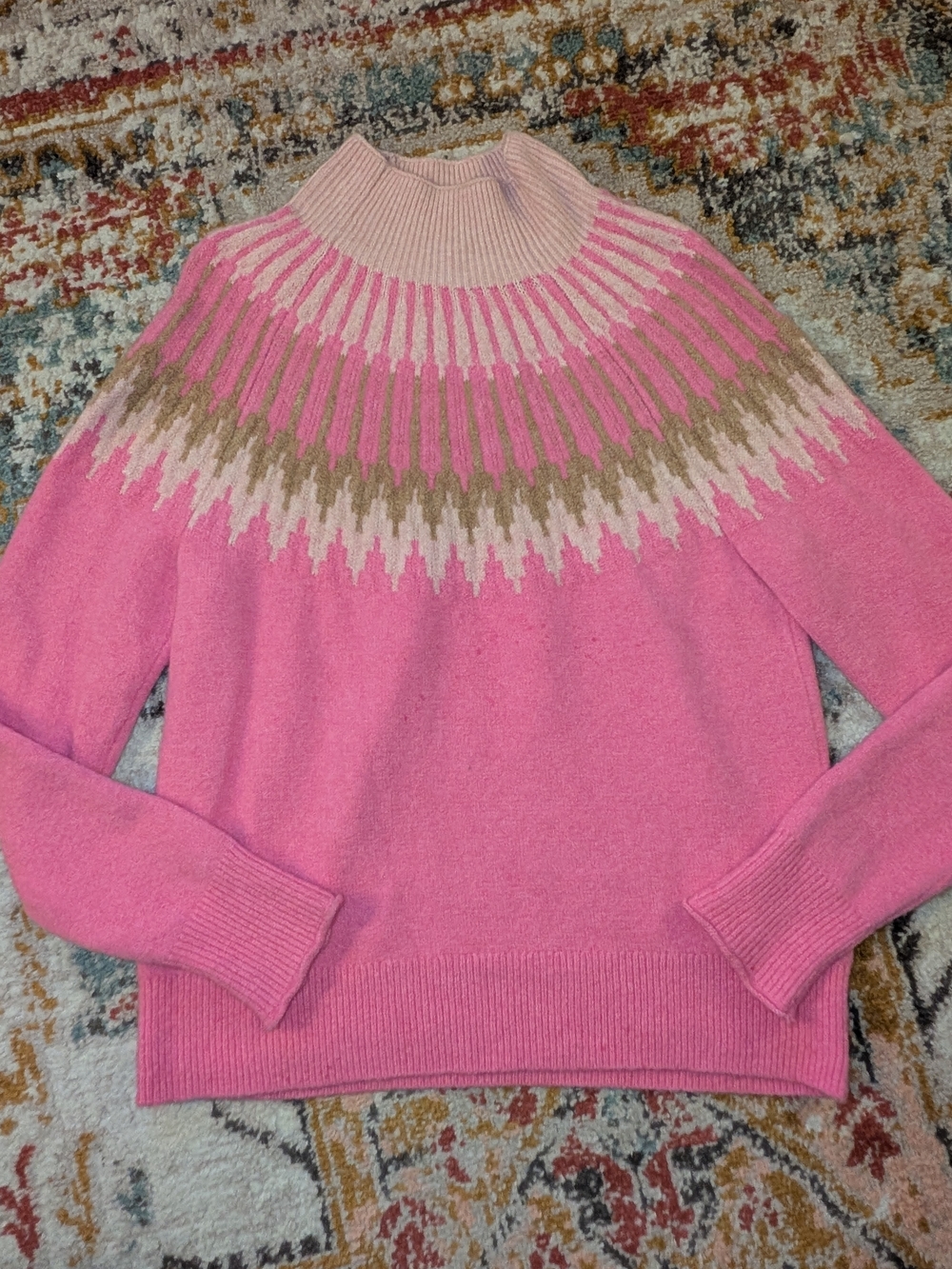 J. Crew Pink Patterned Yoke Turtleneck Sweater